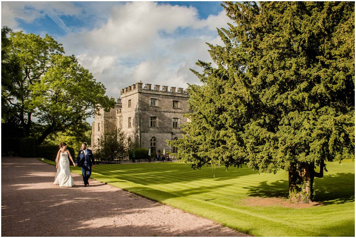 Clearwell Castle wedding photography - bride and groom in gardens